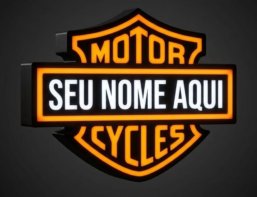 Luminária Harley-Davidson personalizada com nome, feita em 3D pela 3D4N1